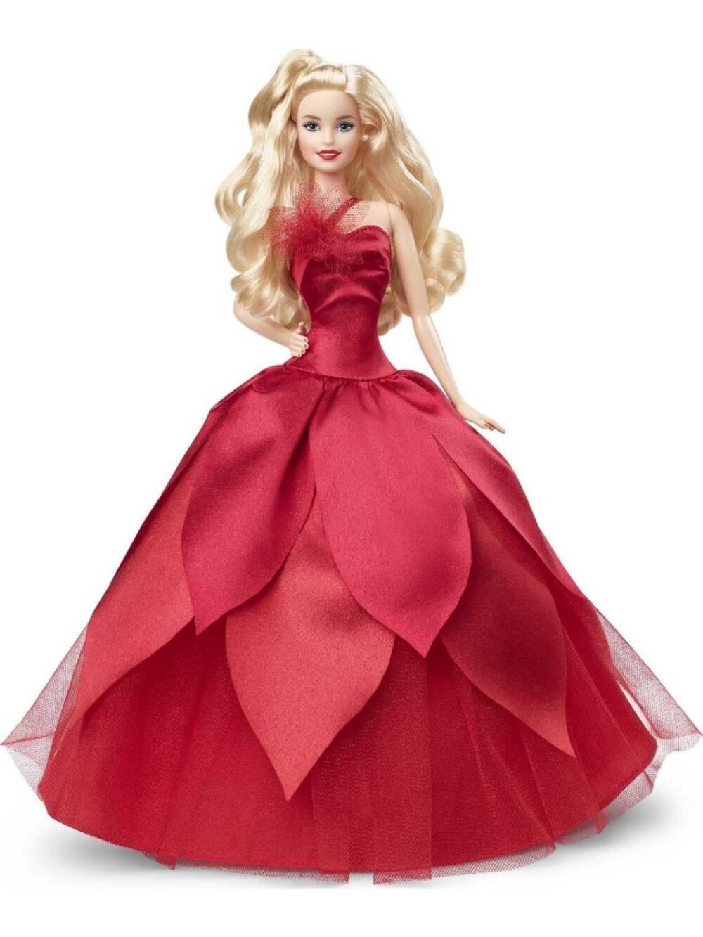 2022 Holiday Doll with Blonde Wavy Hair in Red Poinsettia Gown, Collectible